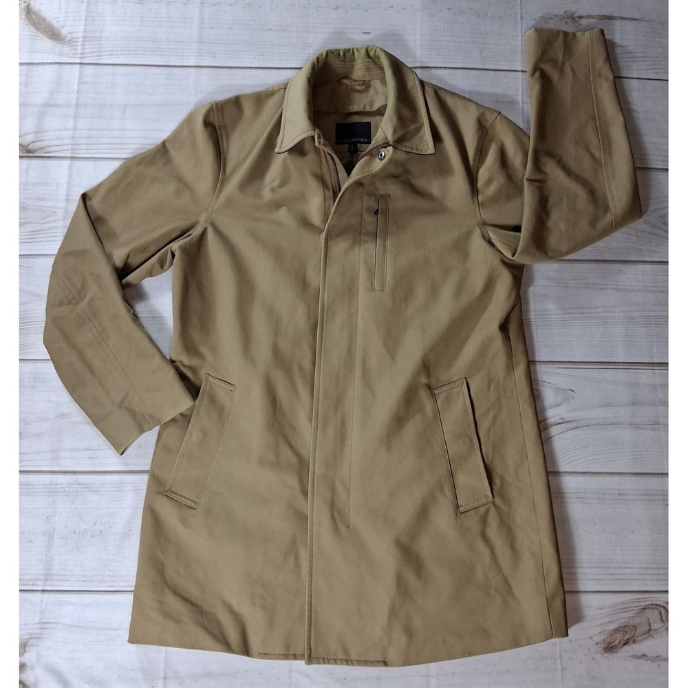 Banana Republic Men' Car Coat Sz L Khaki Tan Insulated Full Zip Snap Trench Coat